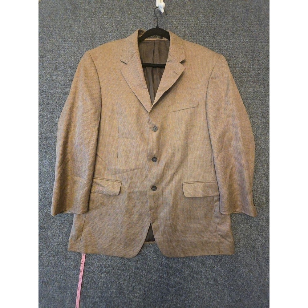 Andrew Fezza Blazer Sport Coat Mens 42 Brown Silk Wool Check Tweed Jacket
